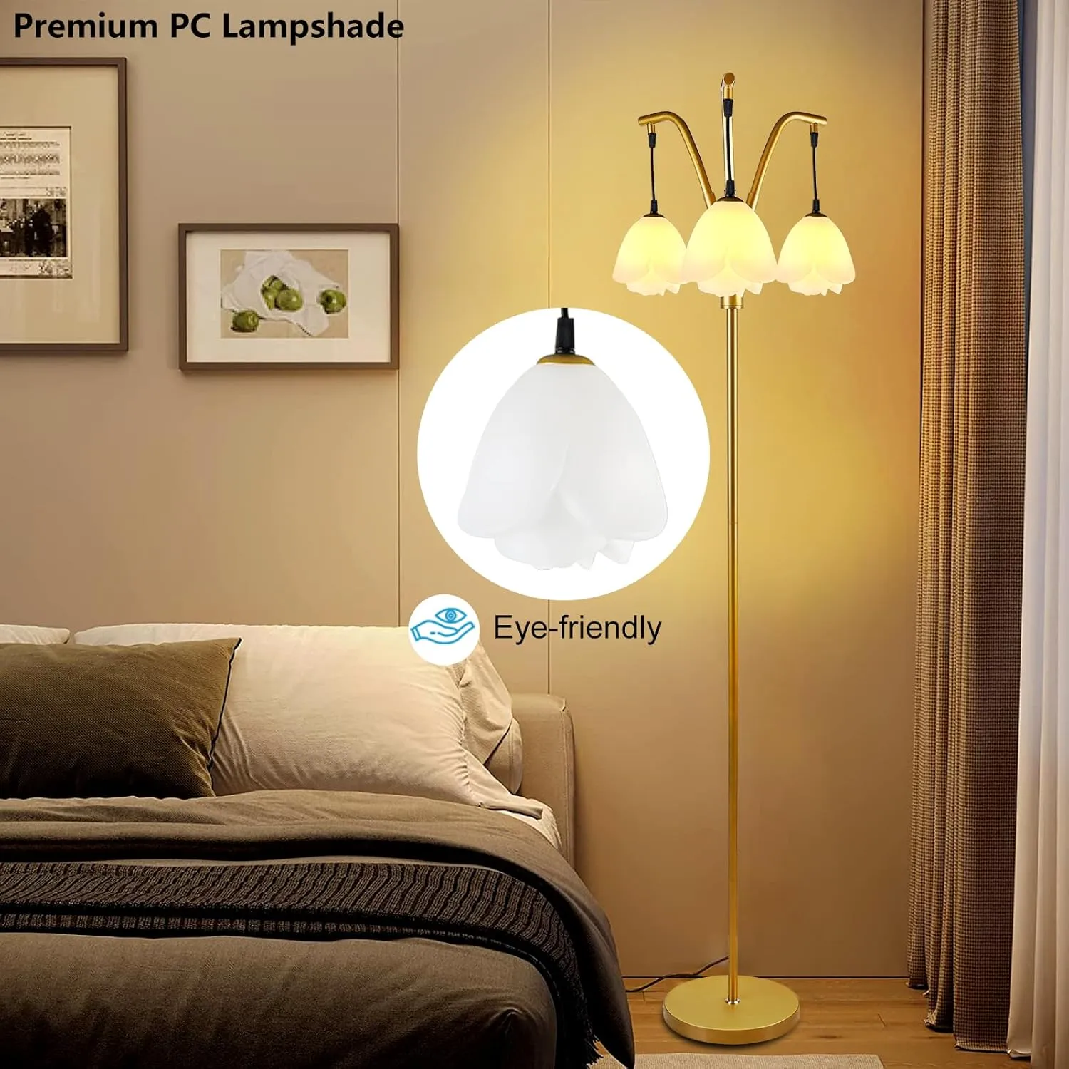 Lightdot 67IN Industrial Tree Floor Lamp, Dimmable (Brightness Adjustable) Mid Century Standing Lamps with E26 LED Bulbs Included, 3 Lights Gold Pole Modern Tall Lamp for Living Room Bedroom