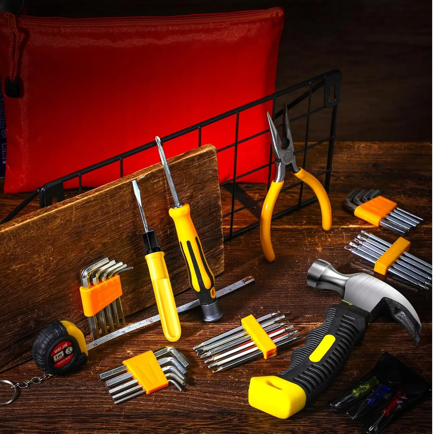 Lothee 114 Pieces Mini Operation Tool Kit Emergency Compact Tool Set with Storage Bag Mini Tape Screwdriver Keychain Double Screw Drive Bits Employee Gift Fathers Gifts Bulk for Men Dad (Cute Color)