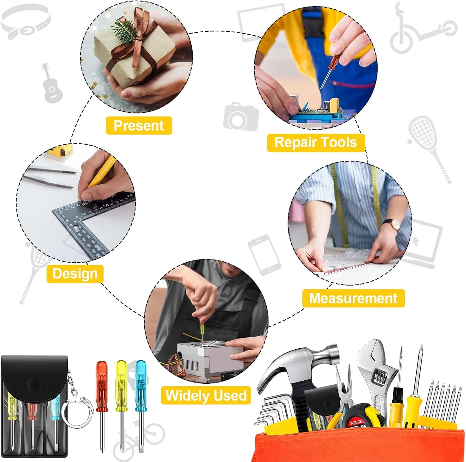 Lothee 114 Pieces Mini Operation Tool Kit Emergency Compact Tool Set with Storage Bag Mini Tape Screwdriver Keychain Double Screw Drive Bits Employee Gift Fathers Gifts Bulk for Men Dad (Cute Color)