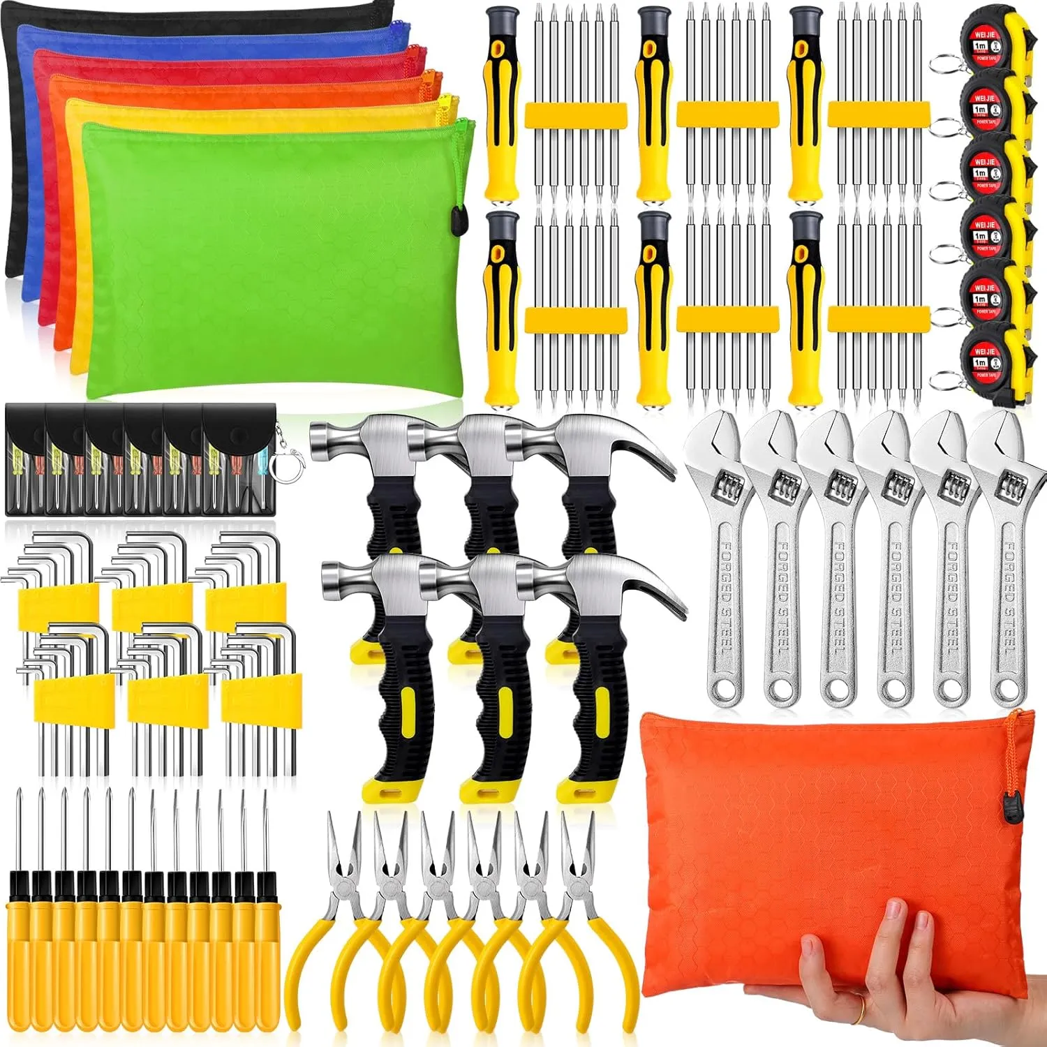 Lothee 114 Pieces Mini Operation Tool Kit Emergency Compact Tool Set with Storage Bag Mini Tape Screwdriver Keychain Double Screw Drive Bits Employee Gift Fathers Gifts Bulk for Men Dad (Cute Color)
