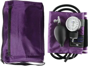 MABIS MatchMates Manual Blood Pressure Monitor Kit Aneroid Sphygmomanometer with Calibrated Nylon Cuff and Oversized Carrying Case, Adult, Purple