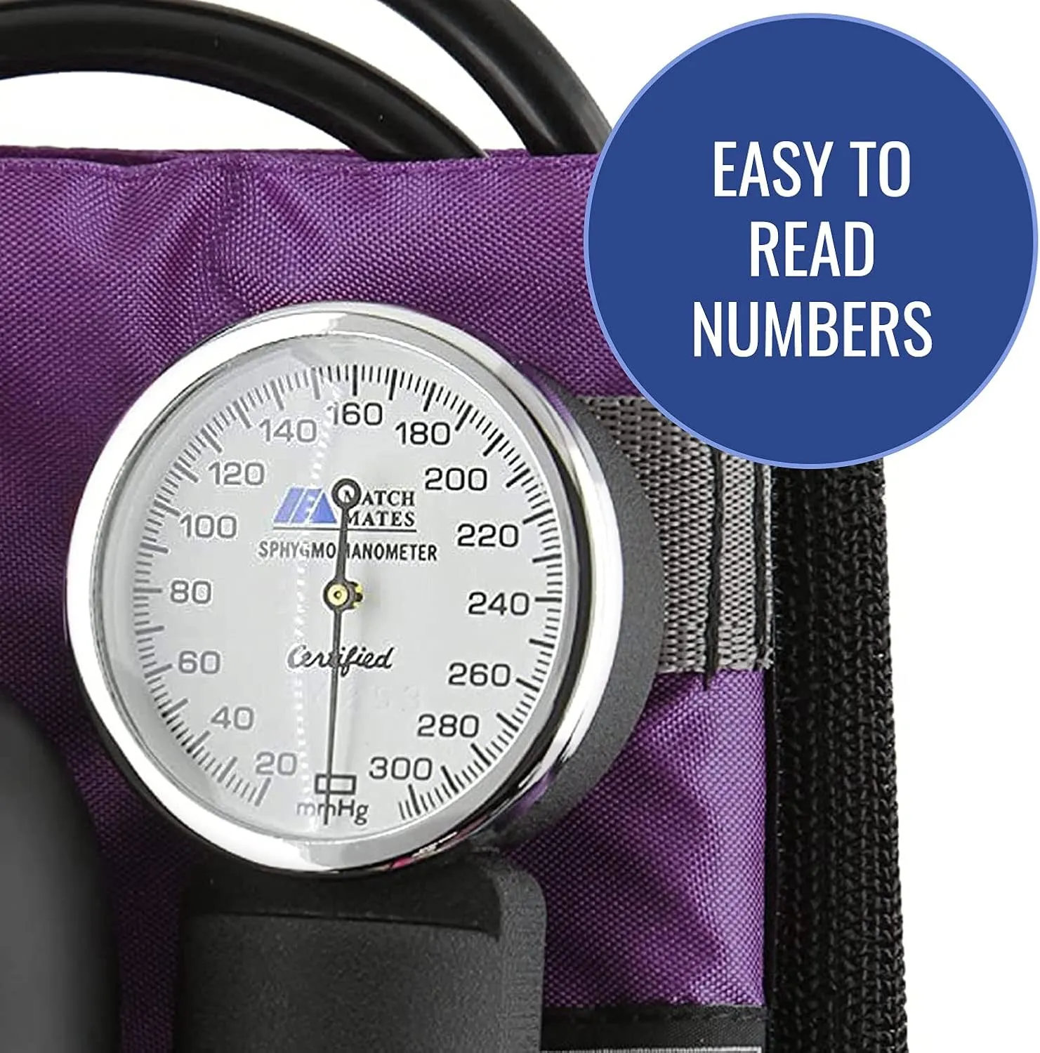 MABIS MatchMates Manual Blood Pressure Monitor Kit Aneroid Sphygmomanometer with Calibrated Nylon Cuff and Oversized Carrying Case, Adult, Purple