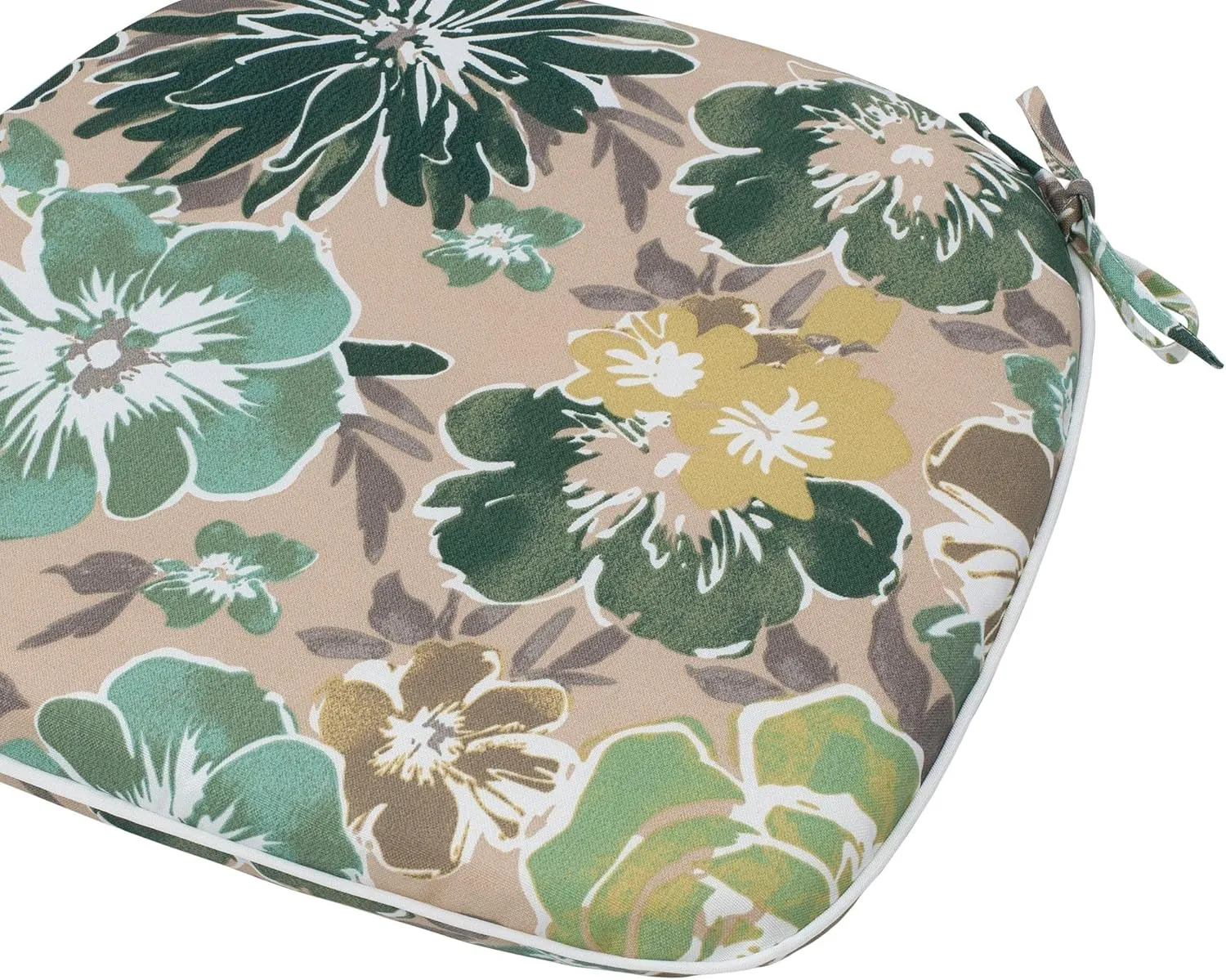 Magpie Fabrics 17"x16"x2" U-Shape Chair Cushions with Ties 4 Count, Outdoor Indoor Waterproof All Weather Seat Pads Decoration for Patio Garden Dining Office - Green Floral