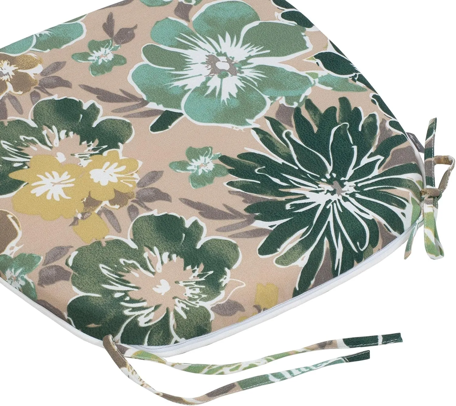 Magpie Fabrics 17"x16"x2" U-Shape Chair Cushions with Ties 4 Count, Outdoor Indoor Waterproof All Weather Seat Pads Decoration for Patio Garden Dining Office - Green Floral