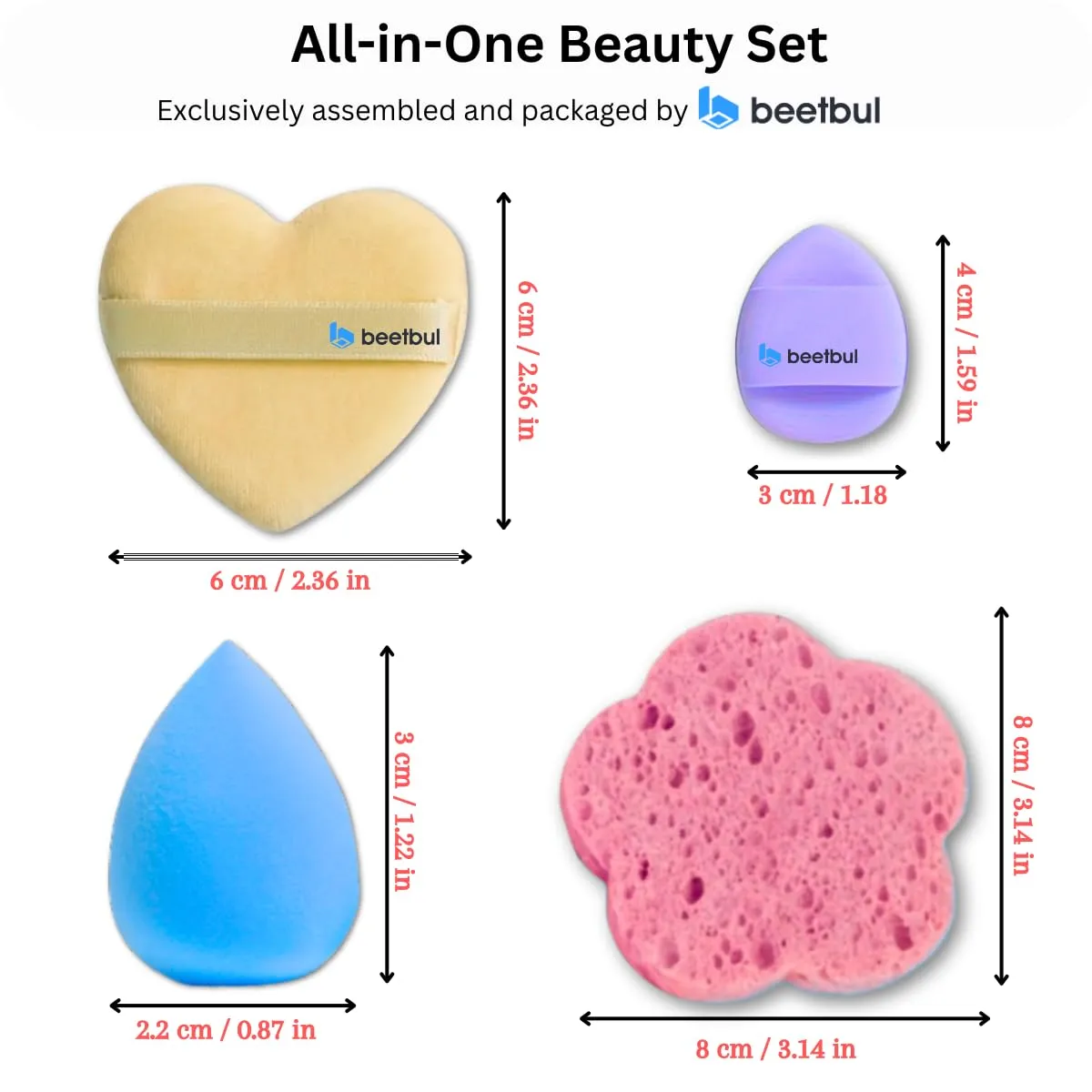 Makeup Kit Bissú 6‑Color Palette   Velvet Puff   2 Finger Puffs   Makeup Sponge   Exfoliating Sponge (4 Styles) (01 Mera Mera)