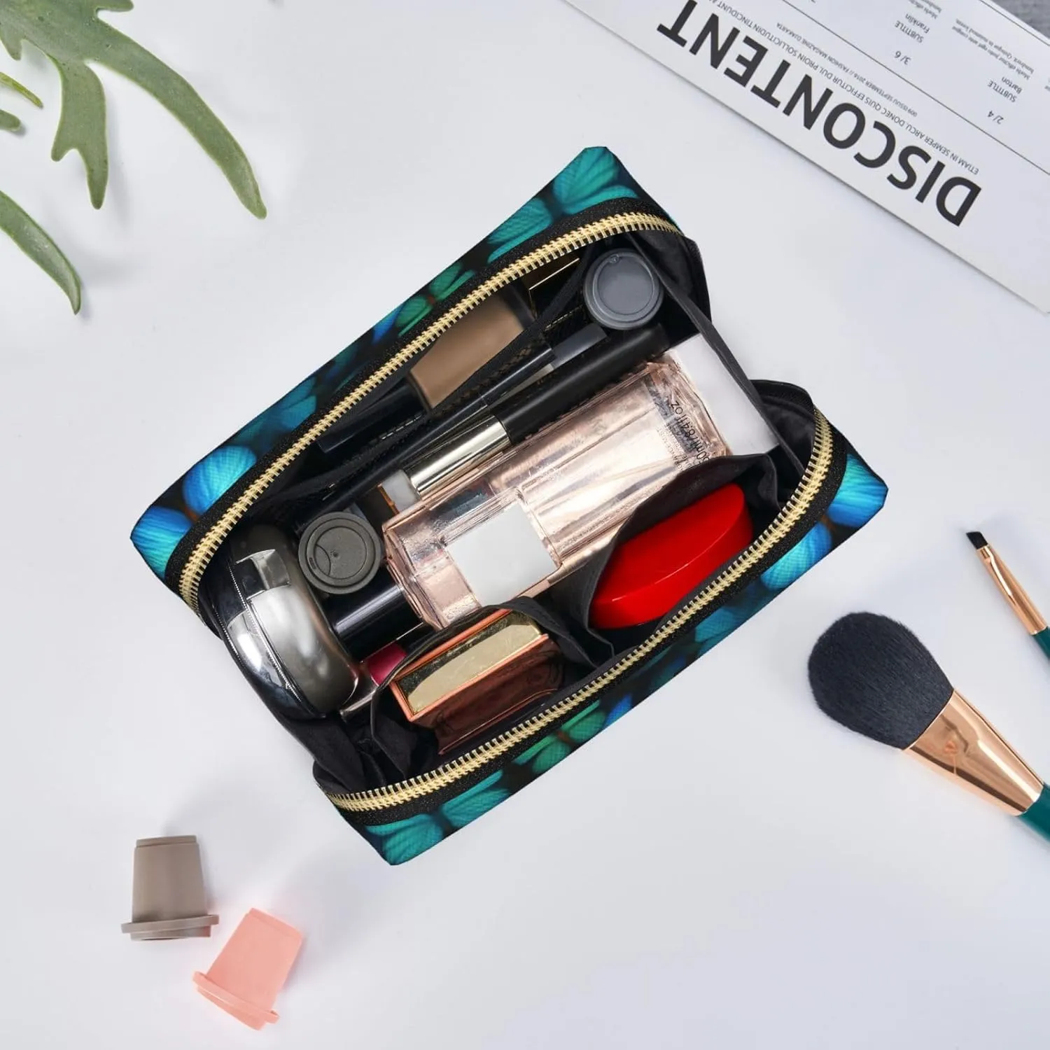 Many Blue Butterfly Toiletry Pouch, Travel-Friendly Makeup Organizer For Makeup Brushes, Lipsticks