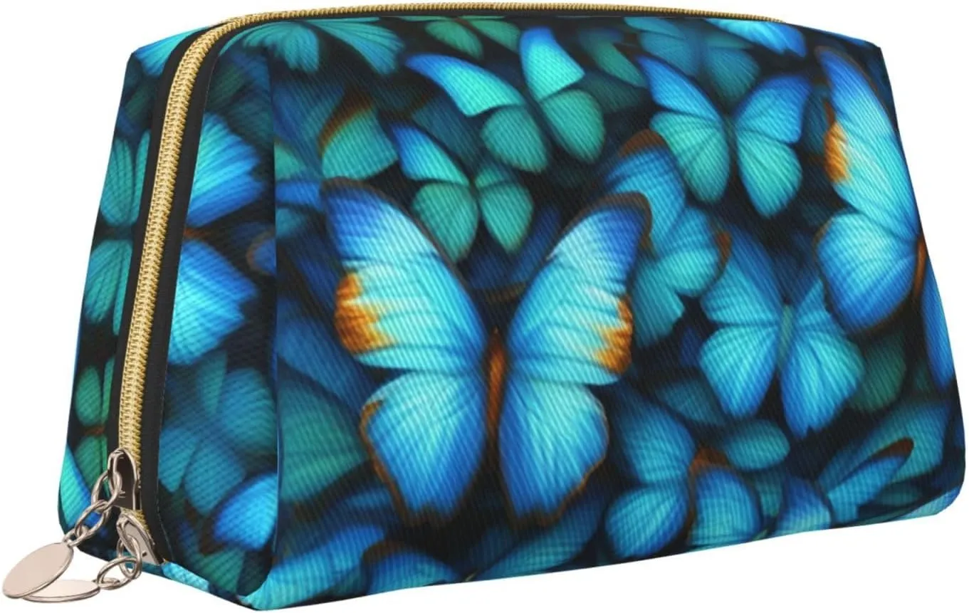 Many Blue Butterfly Toiletry Pouch, Travel-Friendly Makeup Organizer For Makeup Brushes, Lipsticks