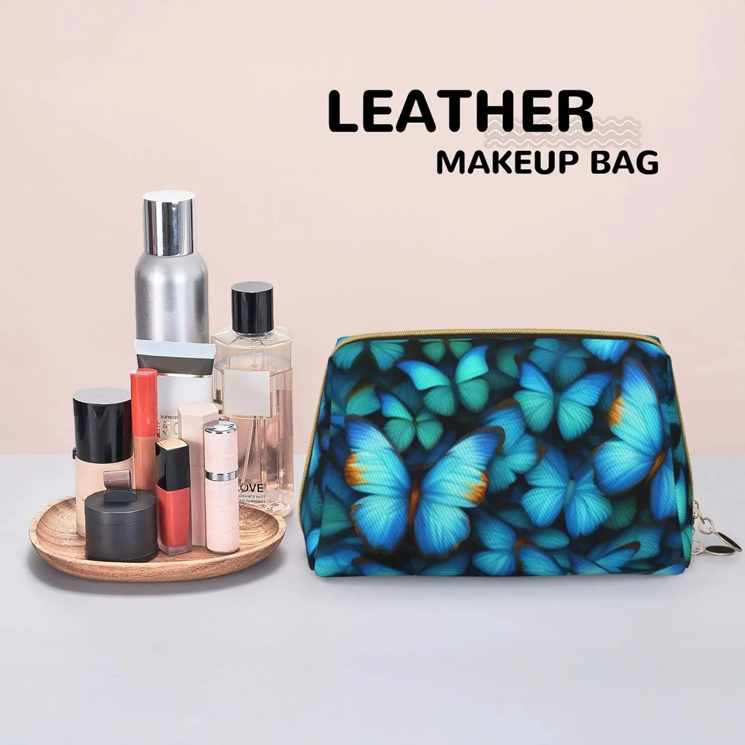 Many Blue Butterfly Toiletry Pouch, Travel-Friendly Makeup Organizer For Makeup Brushes, Lipsticks