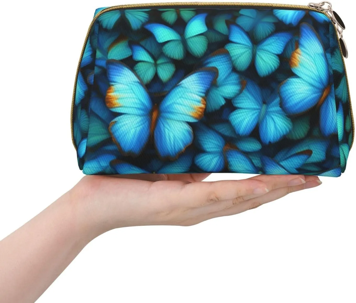 Many Blue Butterfly Toiletry Pouch, Travel-Friendly Makeup Organizer For Makeup Brushes, Lipsticks