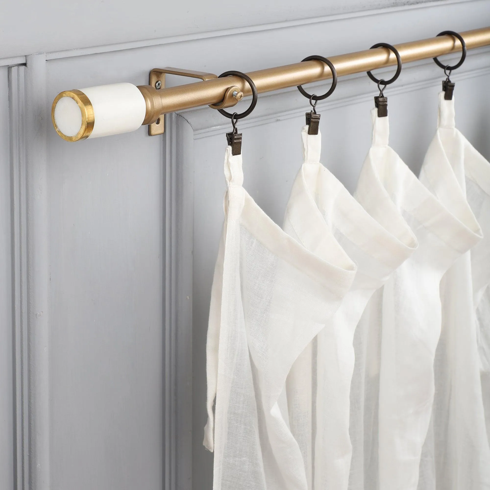 Marble Finial Extendable Curtain Rod Gold 19MM (Hardware Included)