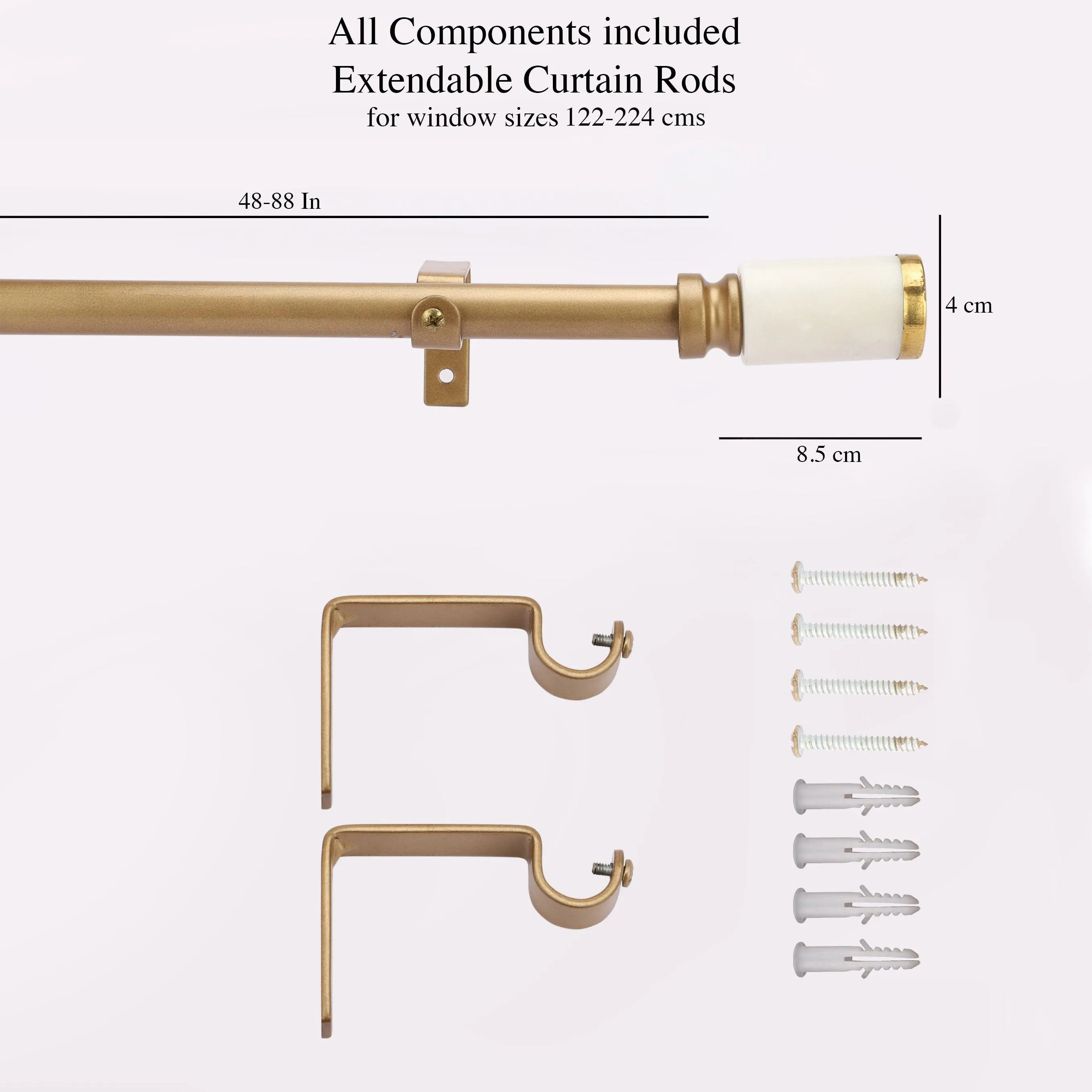 Marble Finial Extendable Curtain Rod Gold 19MM (Hardware Included)