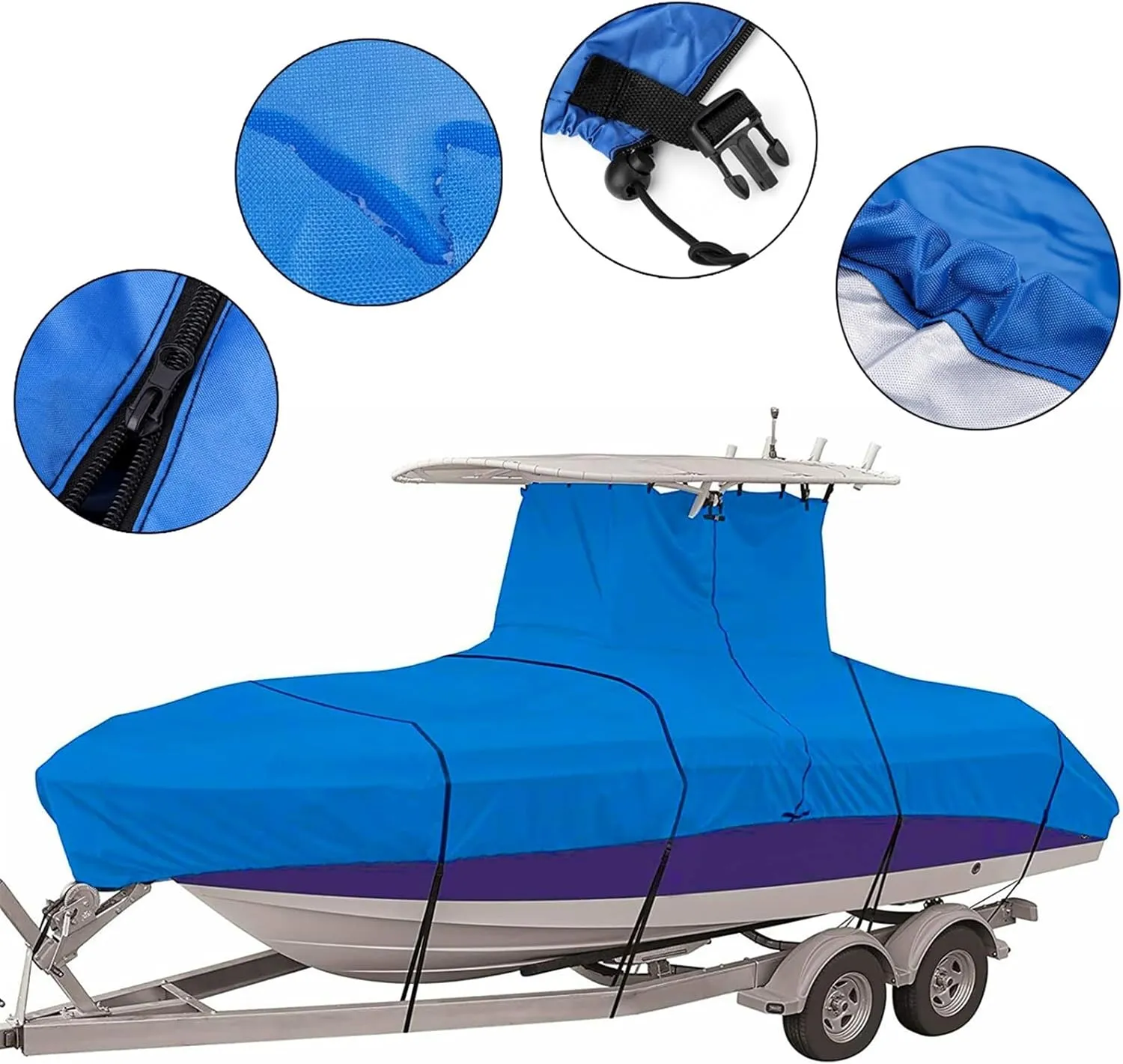Marine Accessories 16ft-24ft Center Console T-Top Boat Cover Roof Tent 600D Waterproof Anti-UV Dust-Proof Heavy-Duty Trailerable Boat Cover Shelter(17-19FT)