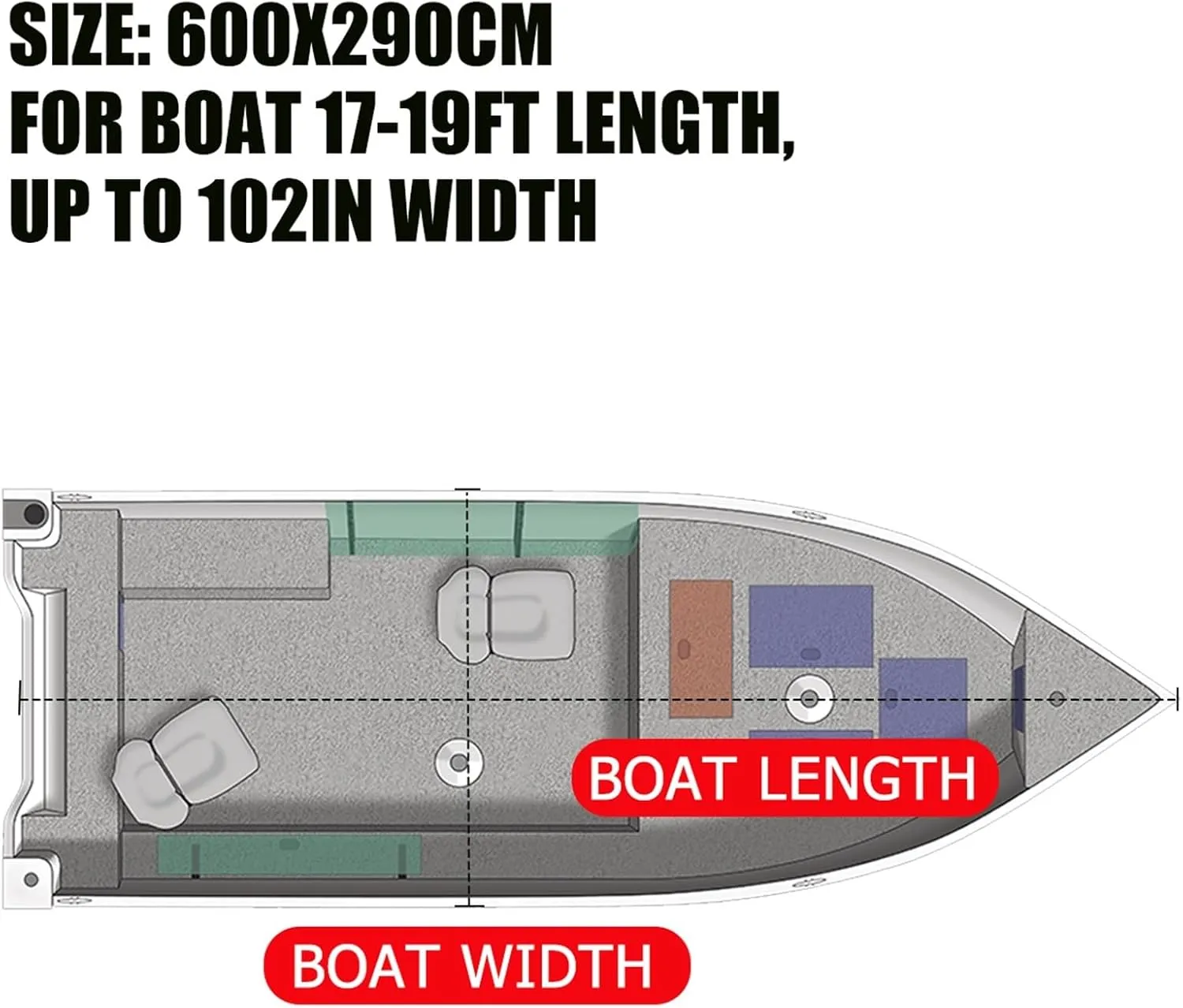 Marine Accessories 16ft-24ft Center Console T-Top Boat Cover Roof Tent 600D Waterproof Anti-UV Dust-Proof Heavy-Duty Trailerable Boat Cover Shelter(17-19FT)