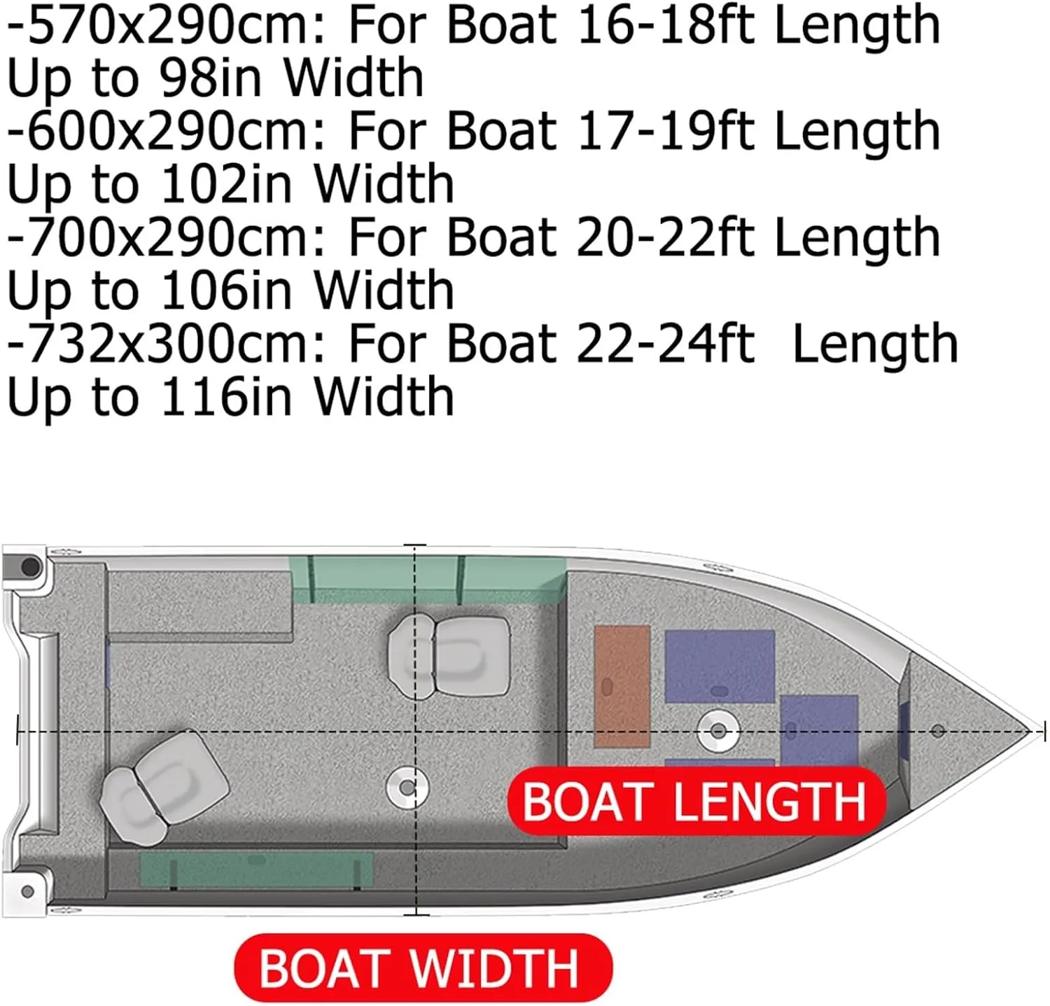 Marine Accessories 16ft-24ft Center Console T-Top Boat Cover Roof Tent 600D Waterproof Anti-UV Dust-Proof Heavy-Duty Trailerable Boat Cover Shelter(17-19FT)