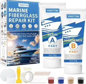 Marine Fiberglass Repair Kit (Color Match), 3.5oz/100g Gel Coat Repair Kit for Boats, Fiberglass Repair Fix Holes, Chips, Deep Cracks, Ceramic, Porcelain Fiberglass Filler