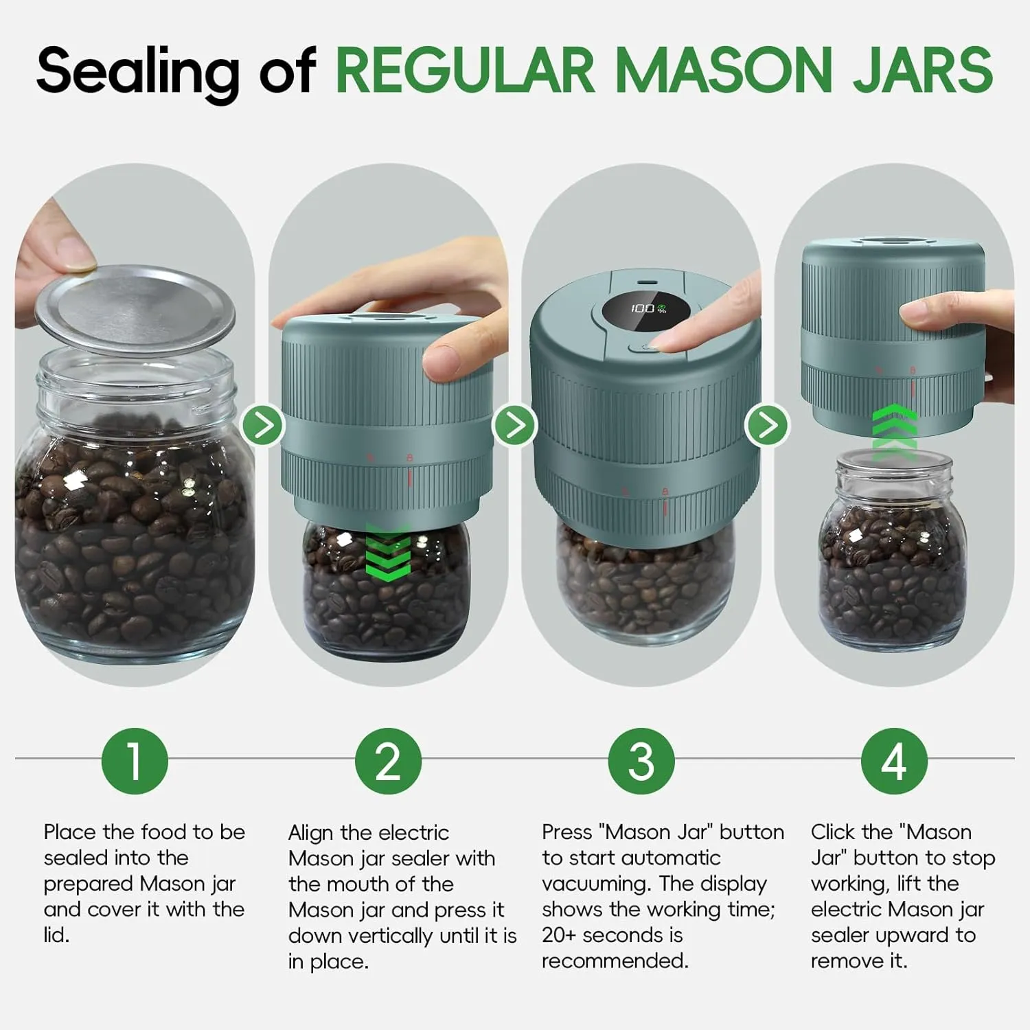 Mason Jar Vacuum Sealer Kit, Electric Sealer for Wide and Regular Mouth Mason Lids, Canning Vacuum Sealer Mason Jar, Automatic Vacuum Sealer Machine for Food Storage - Saxe Blue