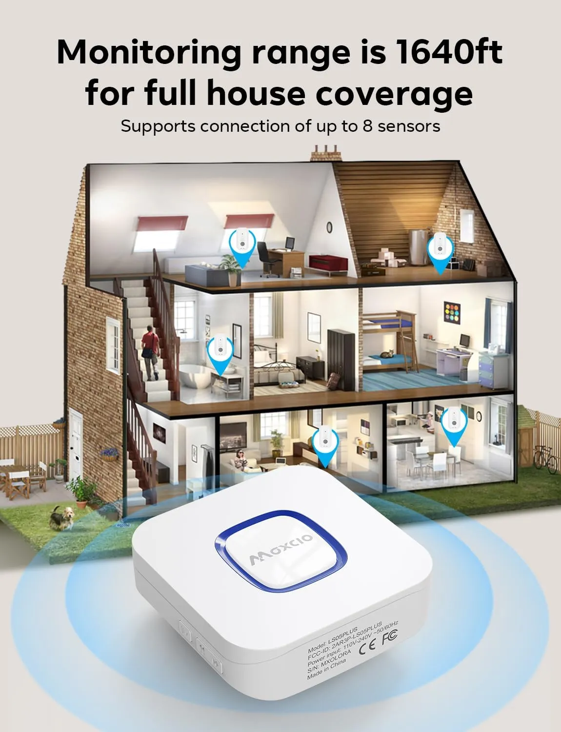 MAXCIO Wi-Fi Water Leak Detector 4 Pack, Smart Water Sensor with 110dB Adjustable Alarm, APP, SMS, Phone Notifications, 1640ft Transmission Range, Suitable for Basement, Bathroom, and Kitchen