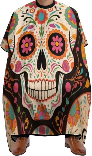 Men Women Mexican Sugar Skull Flower Art Salon Cape - Adjustable Hairdresser Apron for Hair Cutting & Styling, Easy Clean
