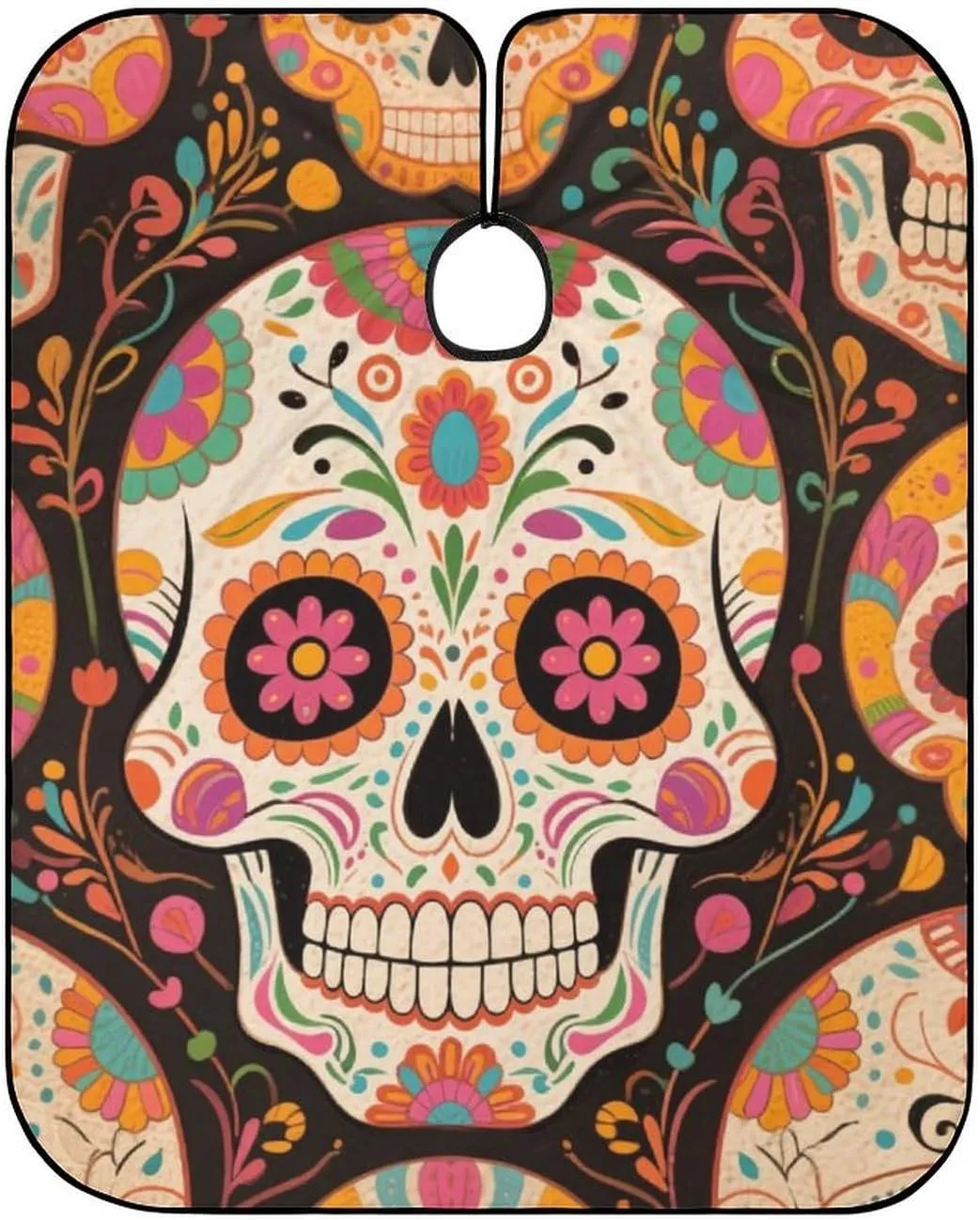 Men Women Mexican Sugar Skull Flower Art Salon Cape - Adjustable Hairdresser Apron for Hair Cutting & Styling, Easy Clean