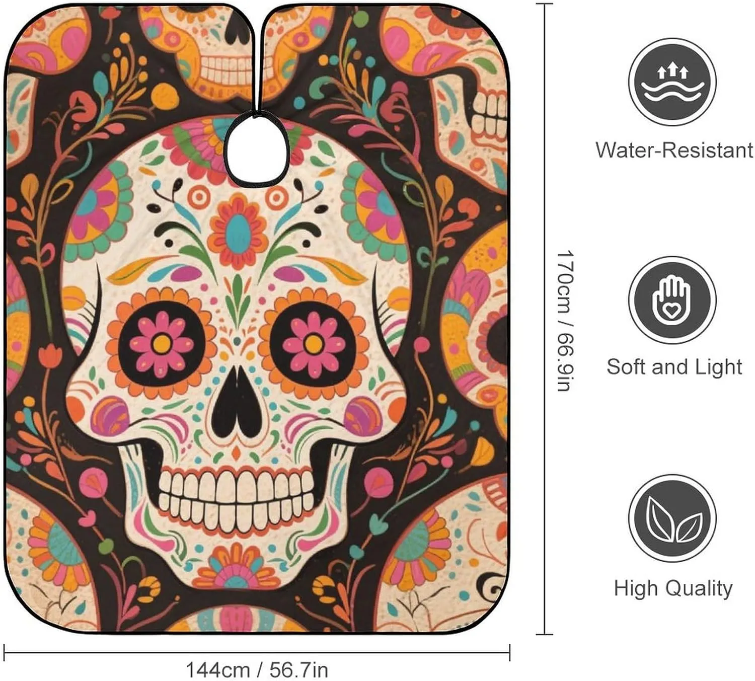 Men Women Mexican Sugar Skull Flower Art Salon Cape - Adjustable Hairdresser Apron for Hair Cutting & Styling, Easy Clean