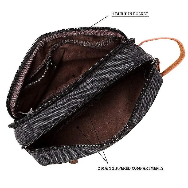 Men Zipper Canvas Toiletry Bag Large Waterproof Shaving Kits Women Travel