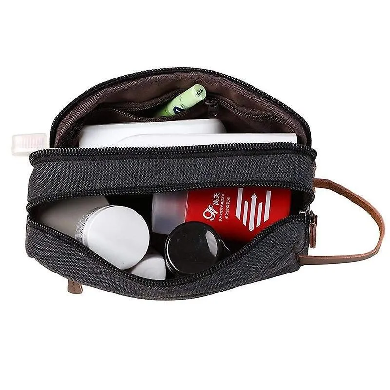 Men Zipper Canvas Toiletry Bag Large Waterproof Shaving Kits Women Travel