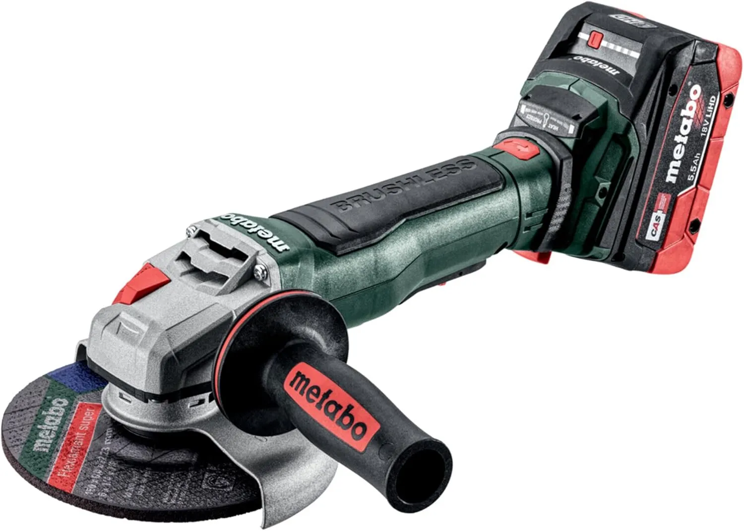 Metabo 18V Cordless 6-Inch Angle Grinder Kit | (2) 18V 5.5 Ah Batteries | Brushless Motor | Safety Features: Mechanical Safety Clutch, Brake, Paddle Switch | WPB 18 LT BL 11-150 Quick Kit