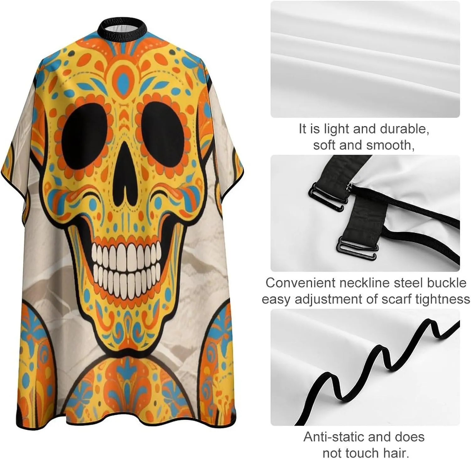 Mexican Sugar Skull Flower Art Hair Dressing Gown Cape Hair Cutting Cloak - Adjustable Salon Cape Apron for Barbers, Easy Clean