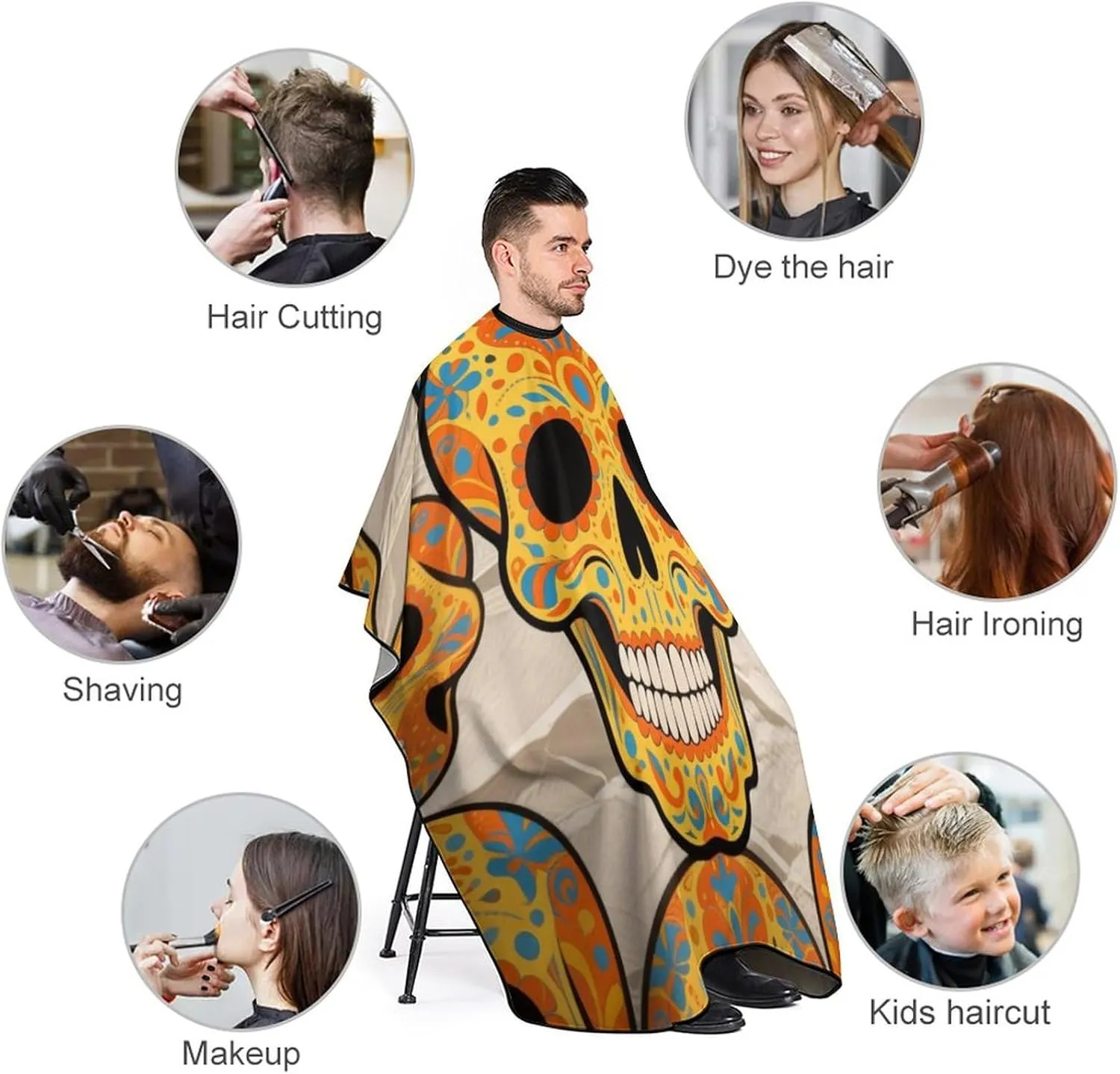 Mexican Sugar Skull Flower Art Hair Dressing Gown Cape Hair Cutting Cloak - Adjustable Salon Cape Apron for Barbers, Easy Clean