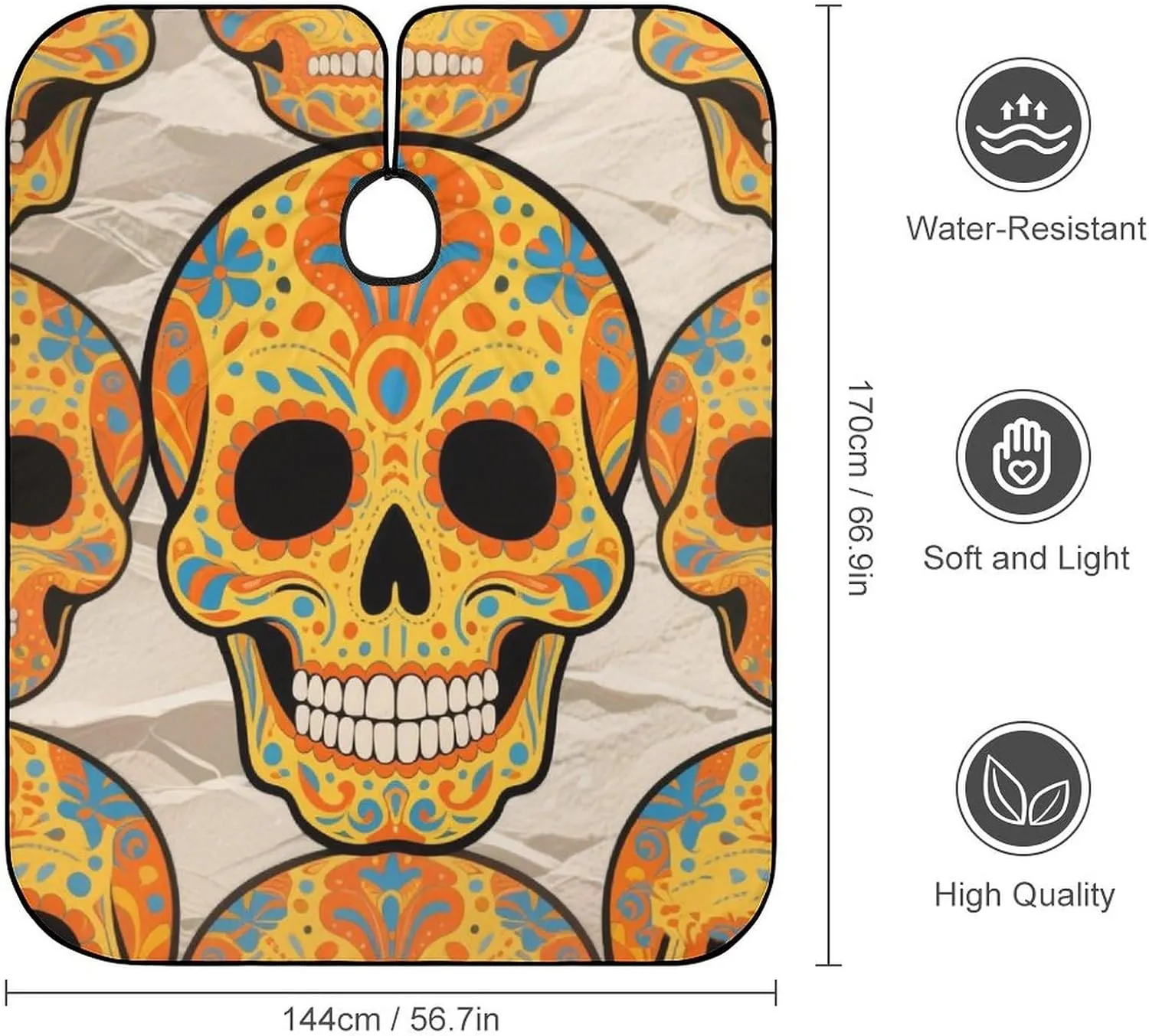 Mexican Sugar Skull Flower Art Hair Dressing Gown Cape Hair Cutting Cloak - Adjustable Salon Cape Apron for Barbers, Easy Clean