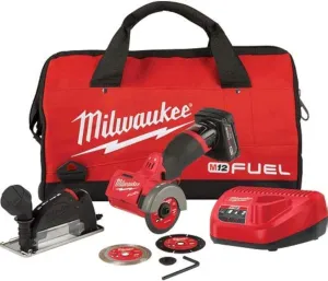 Milwaukee M12 FUEL 3" Compact Cut Off Tool Kit - 24V, 4Ah, 4A, 1.5E 3 RPM, 3" Max. Chuck Size, Black/Red