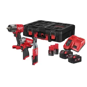 Milwaukee M12-M18 FUEL Automotive Powerpack Kit - Impact Wrench, Ratchet & Charger