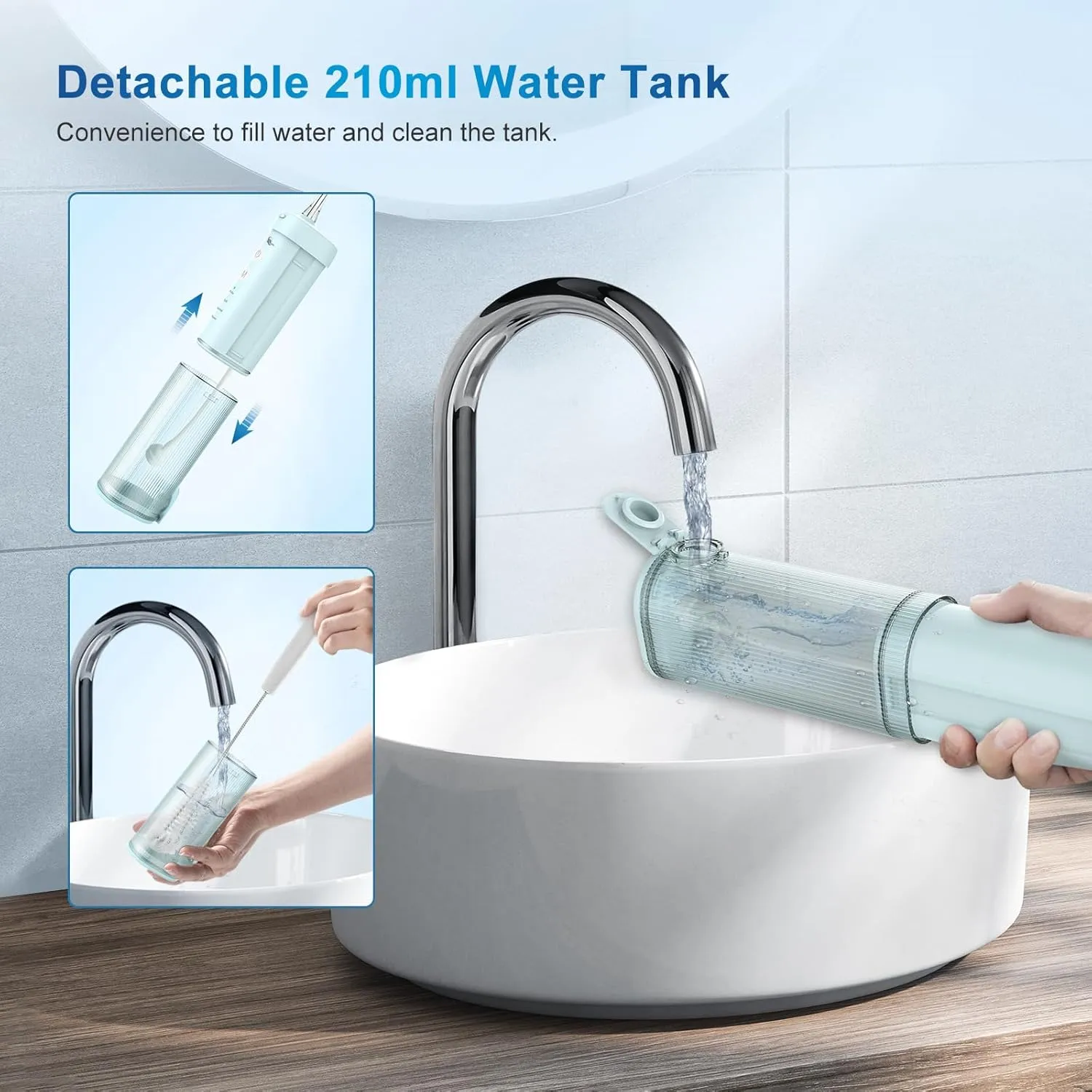 Mini Portable Water Flosser Oral Irrigator Water Teeth Cleaner Pick, Telescopic Water Tank, 4 Modes & IPX7 Waterproof, Home & Travel Water Flossers for Teeth, Braces Bridges Care. (Pearl Blue)