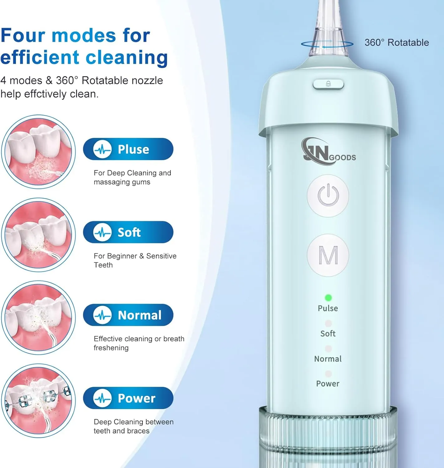 Mini Portable Water Flosser Oral Irrigator Water Teeth Cleaner Pick, Telescopic Water Tank, 4 Modes & IPX7 Waterproof, Home & Travel Water Flossers for Teeth, Braces Bridges Care. (Pearl Blue)