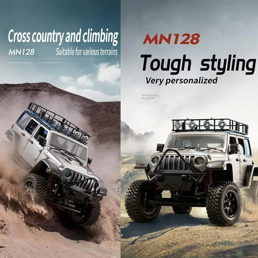 MN-128 RC Cars Jeep 1/12 RC Crawler 2.4G RC Jeep RC Rock Crawler RC Truck 4x4 RC Car Vehicle Model (RTR Version/Grey)
