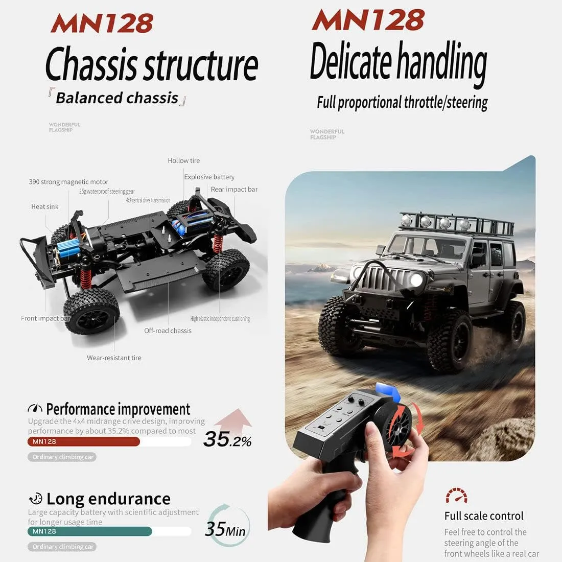 MN-128 RC Cars Jeep 1/12 RC Crawler 2.4G RC Jeep RC Rock Crawler RC Truck 4x4 RC Car Vehicle Model (RTR Version/Grey)