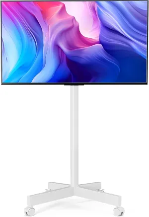 Mobile TV Cart Rolling TV Stand for 23-65 Inch Screen Outdoor TVs up to 110lbs, Height Adjustable Portable AV Cart with Wheels and Tilt Mount, Outdoor TV Stand Mount, Max VESA 200x200mm, White