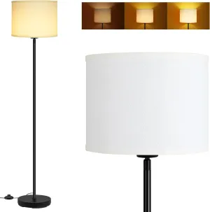 Modern 58" Tall Floor Lamp with White Lampshade, Simple Pedal Switch, Black Small Pole Lamp for Kid Room/Office/Reading Room (E26 Base, No Bulb)