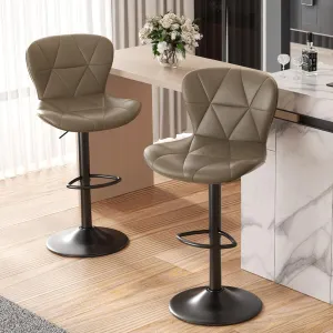 Modern Bar Stools Set of 2, Adjustable Faux Leather Upholstered Swivel Bar Stools, Counter Height Bar Chairs with Back for Kitchen Island, Dark Khaki