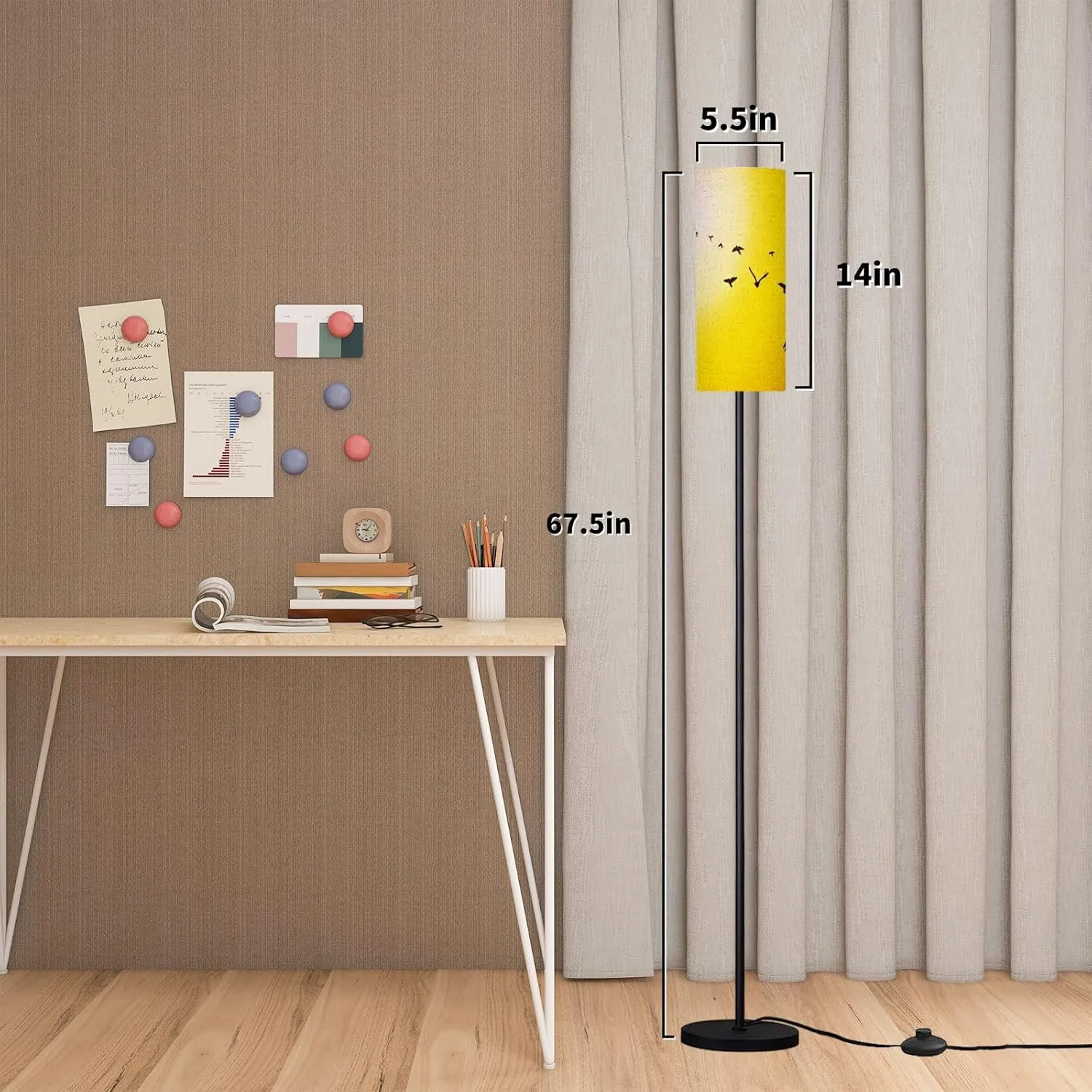 Modern Standing Lamps Birds Sunset Floor Lamp Metal Pole Lamp with Linen Lampshade for Bedroom Living Room Office Nursery Reading Foot Switch