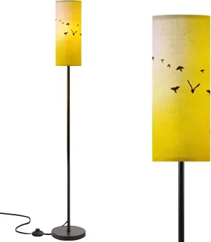Modern Standing Lamps Birds Sunset Floor Lamp Metal Pole Lamp with Linen Lampshade for Bedroom Living Room Office Nursery Reading Foot Switch
