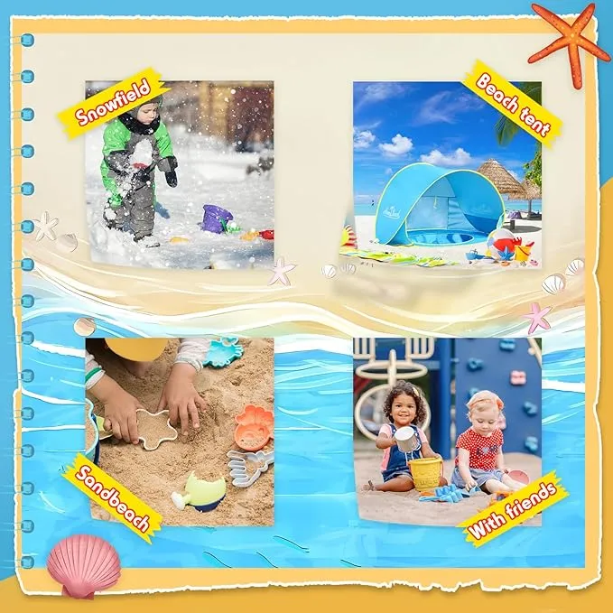 Monobeach Baby Beach Tent with Beach Sand Toys Pop Up Portable Shade Pool UPF50  UV Protection Sun Shelter for Infant with Easy Set Up Canopy (Blue with Beach Sand Toys)
