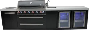 Mont Alpi MAi805-BSSBEVFC 805 44-inch 6-Burner 115000 BTU Black Stainless Steel Double Outdoor Rated Refrigerator Wine Cooler Beverage Center Granite Countertops   Faucet & Sink
