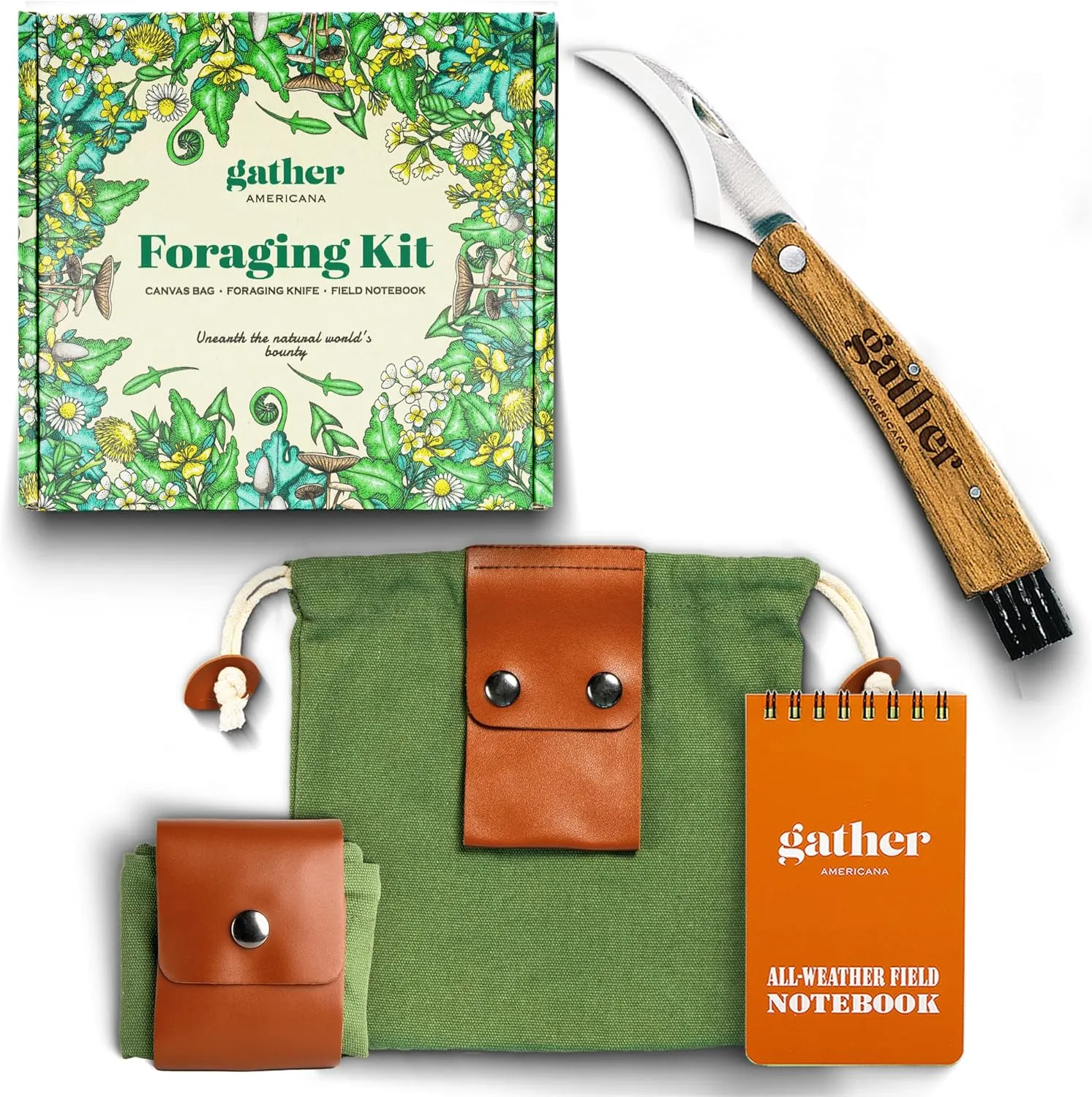 Mushroom Foraging Kit – Mushroom Collecting Tools include Foraging Bag, Mushroom Knife, Brush and Waterproof Journal - Mushroom Gifts for Outdoor Camping