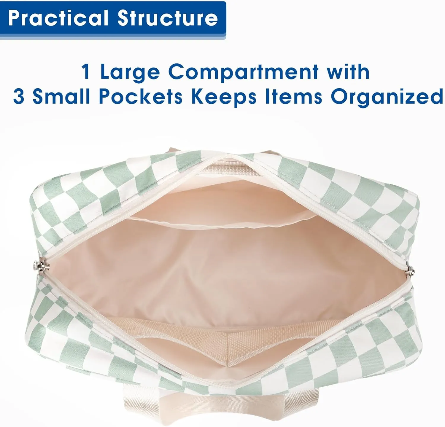 Narwey Large Checkered Travel Toiletry Bag Women Toiletries Bag Skincare Bag Makeup Bag with Handle Make up bag Organizer Cosmetic Bag Medicine Bag for Girls (Mint Green Checkerboard, Large)