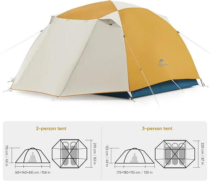 Naturehike Camping Tent, 2/3 Person Double Layer, Instant Easy Setup, Waterproof PU2000mm, 54 MPH Wind Resistance, UPF 50 , Outdoor Tent for Camping, Festivals, Backyard, Sleepovers