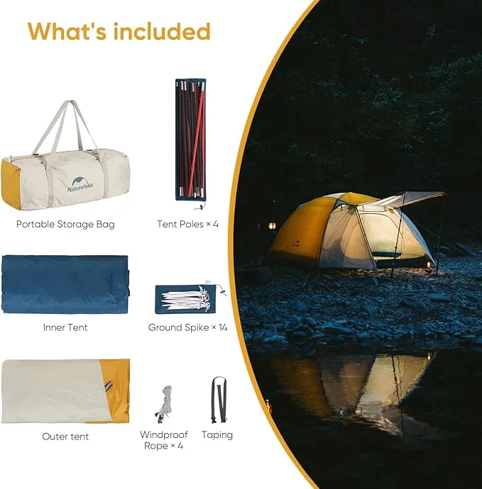 Naturehike Camping Tent, 2/3 Person Double Layer, Instant Easy Setup, Waterproof PU2000mm, 54 MPH Wind Resistance, UPF 50 , Outdoor Tent for Camping, Festivals, Backyard, Sleepovers