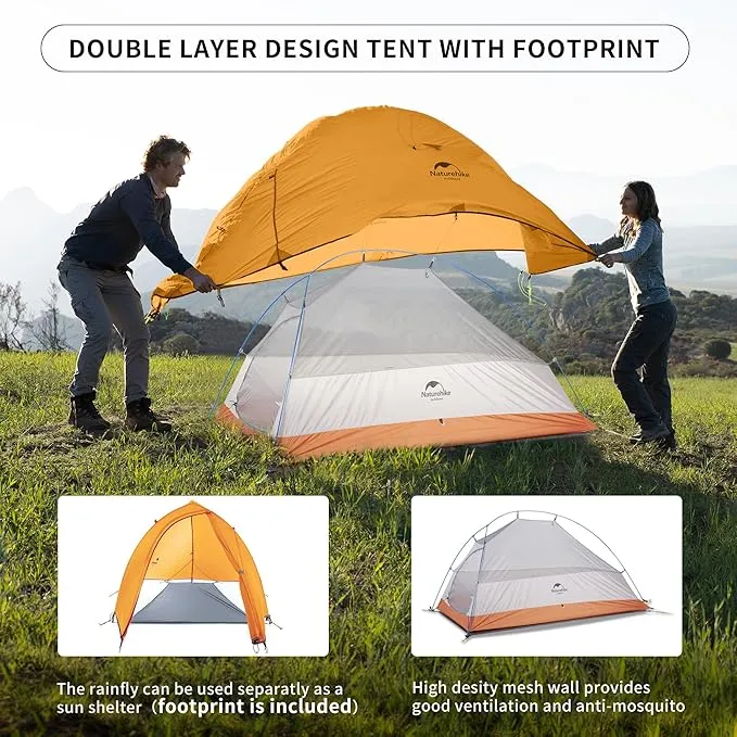Naturehike Cloud-Up 1 Person Tent Lightweight Backpacking Tent for One Man, Waterproof Ultralight Single Person Tent, Double Layer One Person Tent for Camping Hiking Backpacking