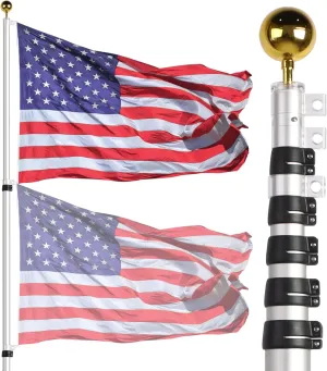 NELXINJO 20ft Telescopic Flag Pole - Extra Thick Outdoor Telescoping Flag Poles with 3x5 American Flag for Residential or Commercial,Black