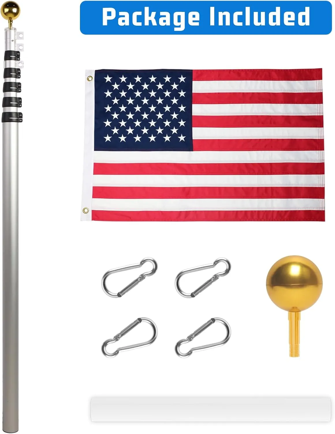 NELXINJO 20ft Telescopic Flag Pole - Extra Thick Outdoor Telescoping Flag Poles with 3x5 American Flag for Residential or Commercial,Black